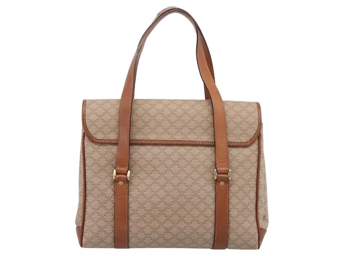 Céline Borsa a mano CELINE Macadam Canvas PVC Beige Gold Auth 198262 D'oro - vista 2