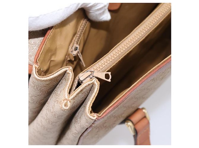 Céline Borsa a mano CELINE Macadam Canvas PVC Beige Gold Auth 198262 D'oro - vista 21