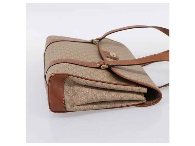 Céline Borsa a mano CELINE Macadam Canvas PVC Beige Gold Auth 198262 D'oro - vista 4