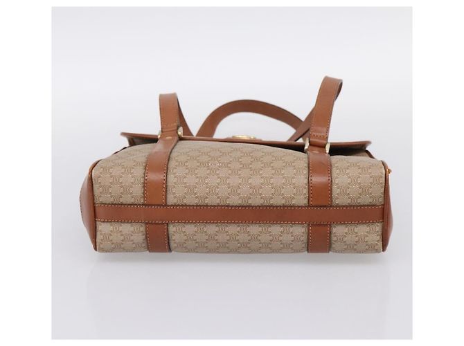 Céline Borsa a mano CELINE Macadam Canvas PVC Beige Gold Auth 198262 D'oro - vista 5
