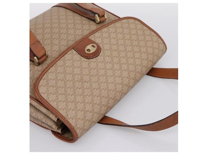 Céline Borsa a mano CELINE Macadam Canvas PVC Beige Gold Auth 198262 D'oro - vista 6