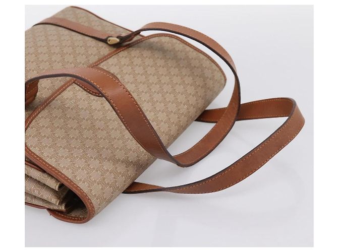 Céline Borsa a mano CELINE Macadam Canvas PVC Beige Gold Auth 198262 D'oro - vista 7