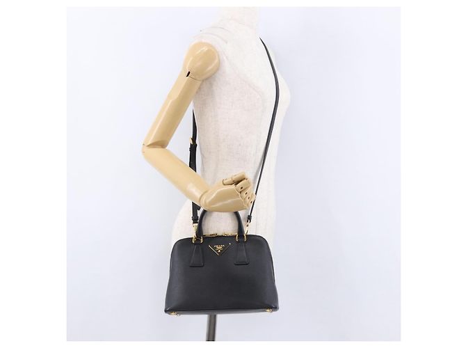 Borsa a mano PRADA pelle Saffiano 2way Nero Oro Auth 198741V D'oro - vista 31