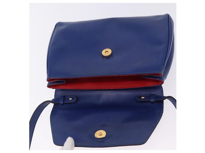 Céline CELINE Circle Schultertasche aus Leder Blau Goldfarben Auth BA14777 - Ansicht 16