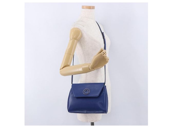 Céline CELINE Circle Schultertasche aus Leder Blau Goldfarben Auth BA14777 - Ansicht 23