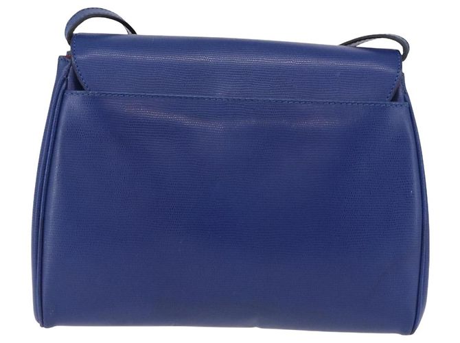 Céline CELINE Circle Schultertasche aus Leder Blau Goldfarben Auth BA14777 - Ansicht 3