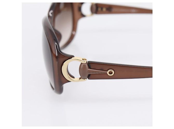 Occhiali da sole GUCCI Horsebit Plastica Marrone Oro Auth 198829A D'oro - vista 7