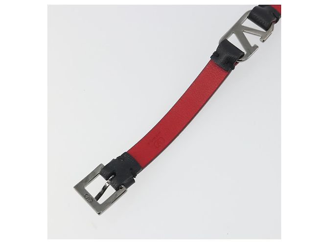 Bracciale VALENTINO Pelle Nero Argento Auth 198840A - vista 16