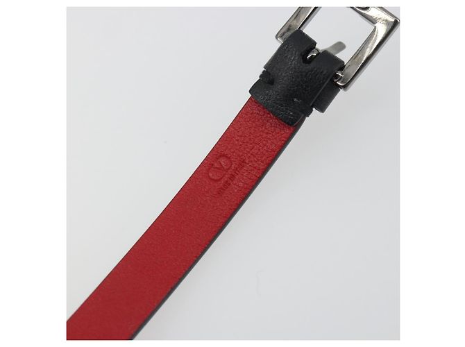 Bracciale VALENTINO Pelle Nero Argento Auth 198840A - vista 17