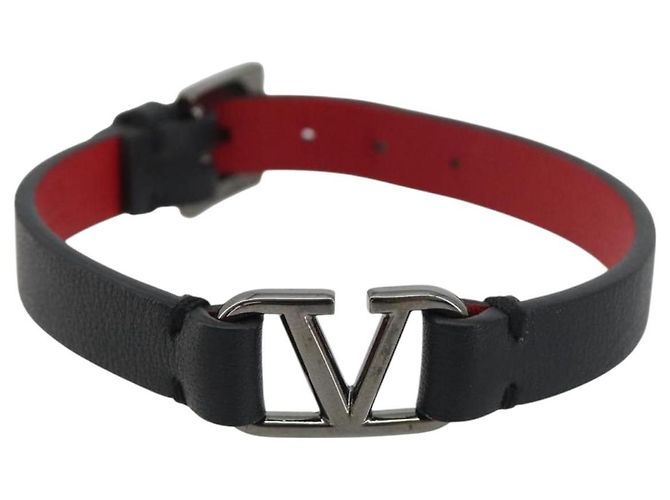 Bracciale VALENTINO Pelle Nero Argento Auth 198840A - vista 2
