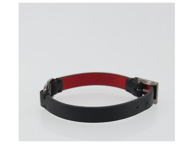 Bracciale VALENTINO Pelle Nero Argento Auth 198840A - vista 4