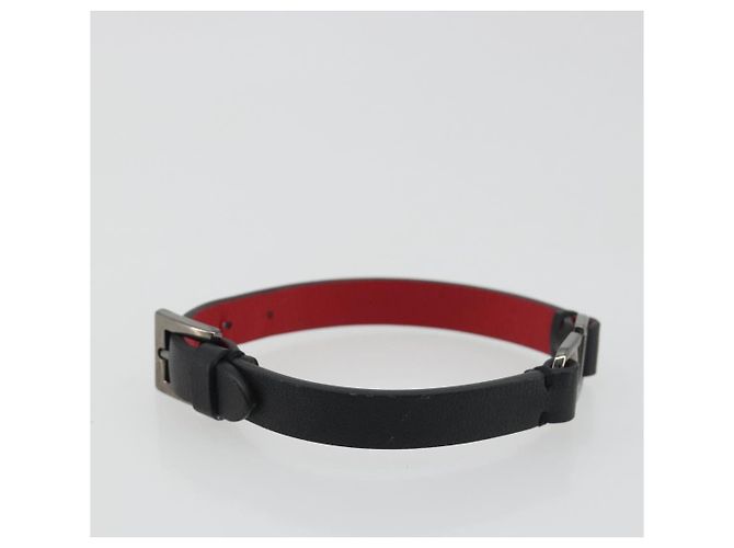 Bracciale VALENTINO Pelle Nero Argento Auth 198840A - vista 5