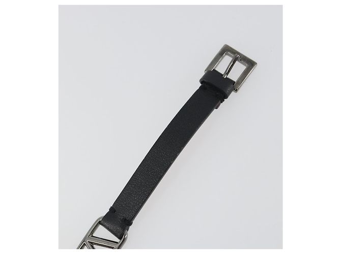Bracciale VALENTINO Pelle Nero Argento Auth 198840A - vista 9