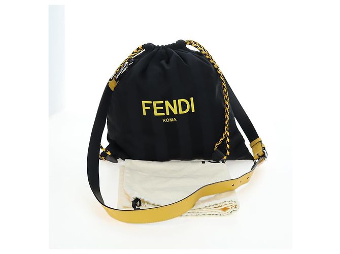 Pequin Borsa a Tracolla FENDI Pecan Canvas Pak Peking Nylon Argento Nero Auth 196280M - vista 12