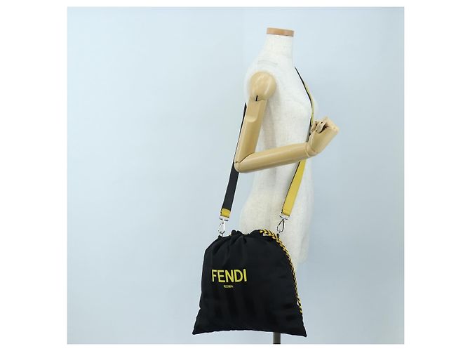 Pequin Borsa a Tracolla FENDI Pecan Canvas Pak Peking Nylon Argento Nero Auth 196280M - vista 24