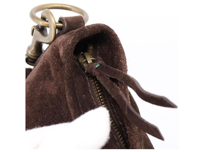 Bolsa de Ombro Miu Miu em Camurça Marrom Tom Dourado Auth am12303V - vista 10