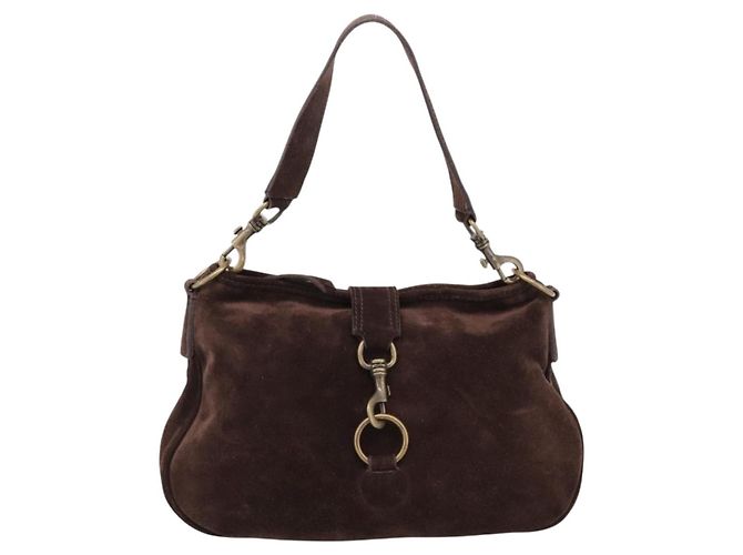Bolsa de Ombro Miu Miu em Camurça Marrom Tom Dourado Auth am12303V - vista 13