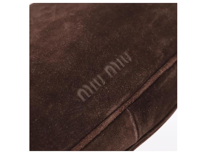 Bolsa de Ombro Miu Miu em Camurça Marrom Tom Dourado Auth am12303V - vista 17