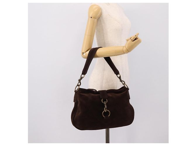 Bolsa de Ombro Miu Miu em Camurça Marrom Tom Dourado Auth am12303V - vista 23