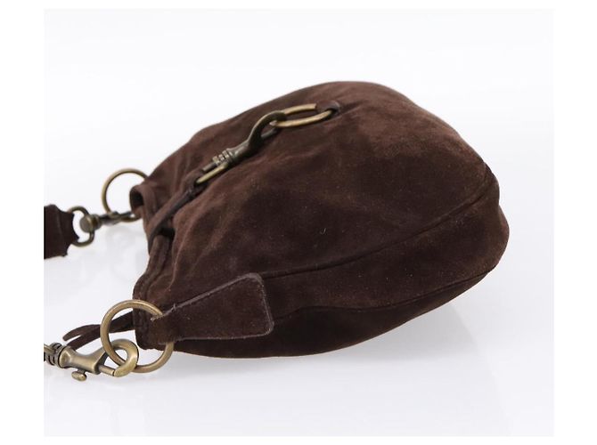Bolsa de Ombro Miu Miu em Camurça Marrom Tom Dourado Auth am12303V - vista 3