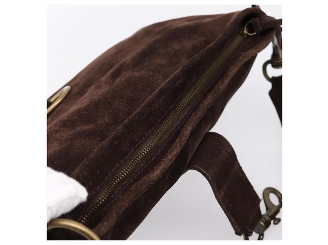 Bolsa de Ombro Miu Miu em Camurça Marrom Tom Dourado Auth am12303V - vista 6