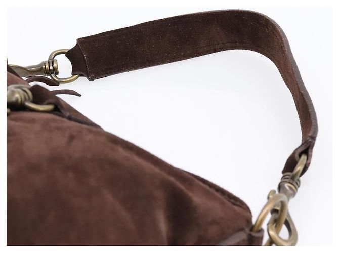 Bolsa de Ombro Miu Miu em Camurça Marrom Tom Dourado Auth am12303V - vista 8