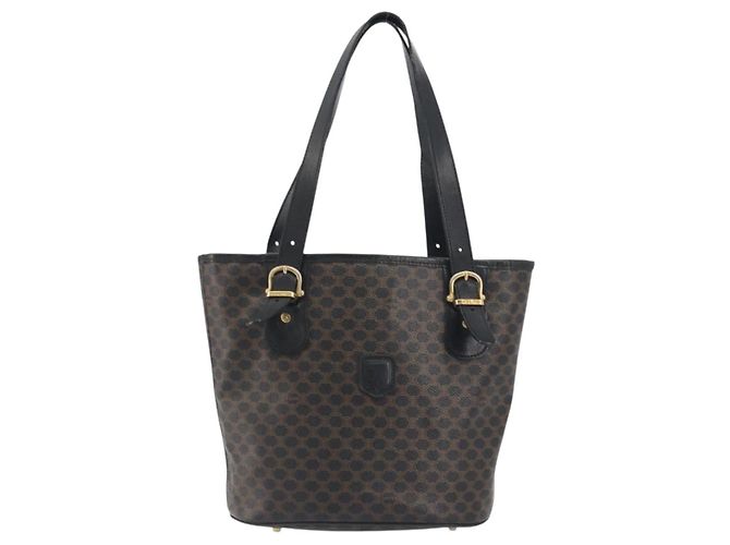 Céline Borsa Tote CELINE Macadam PVC Pelle Nero Tono Oro Auth BA14899 - vista 13