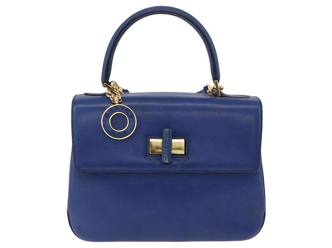 Céline Borsa a mano CELINE Circle in pelle 2way Blu Tono Oro Auth BA14889A - vista 13