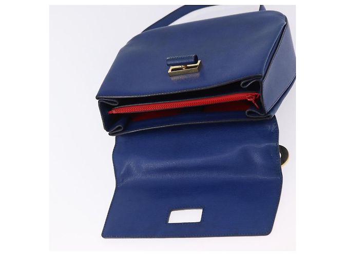 Céline Borsa a mano CELINE Circle in pelle 2way Blu Tono Oro Auth BA14889A - vista 21