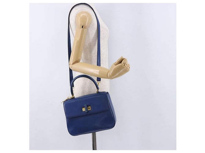 Céline Borsa a mano CELINE Circle in pelle 2way Blu Tono Oro Auth BA14889A - vista 30
