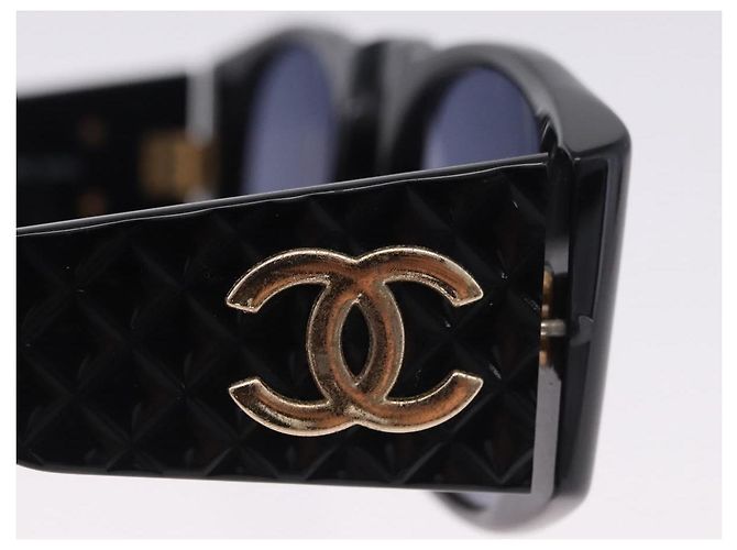 Occhiali da sole CHANEL COCO Mark Matelasse Plastica Nero Oro CC Auth 198824 D'oro - vista 7