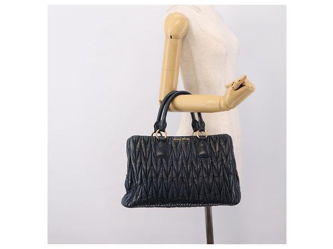 Borsa a mano Miu Miu Matelassé in pelle 2way Navy tono oro Auth 198679 Blu navy - vista 25