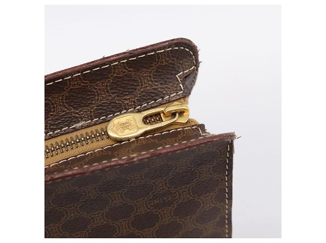 Céline Borsa Tote CELINE Macadam Canvas PVC Pelle Brown Gold Auth ka5704 Marrone D'oro - vista 10