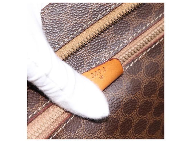 Céline Borsa Tote CELINE Macadam Canvas PVC Pelle Brown Gold Auth ka5704 Marrone D'oro - vista 12