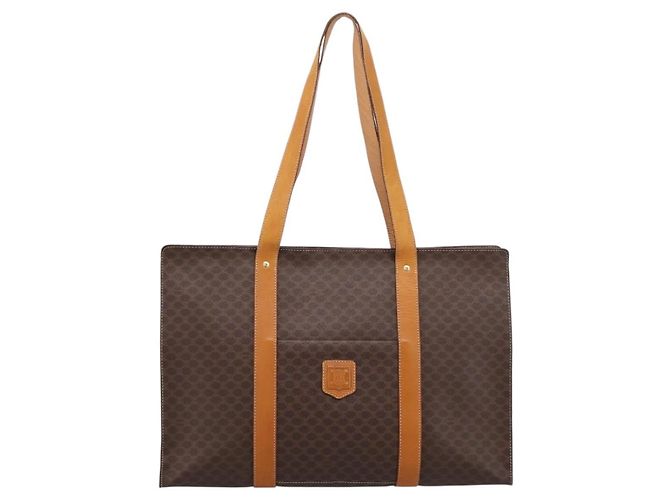 Céline Borsa Tote CELINE Macadam Canvas PVC Pelle Brown Gold Auth ka5704 Marrone D'oro - vista 13