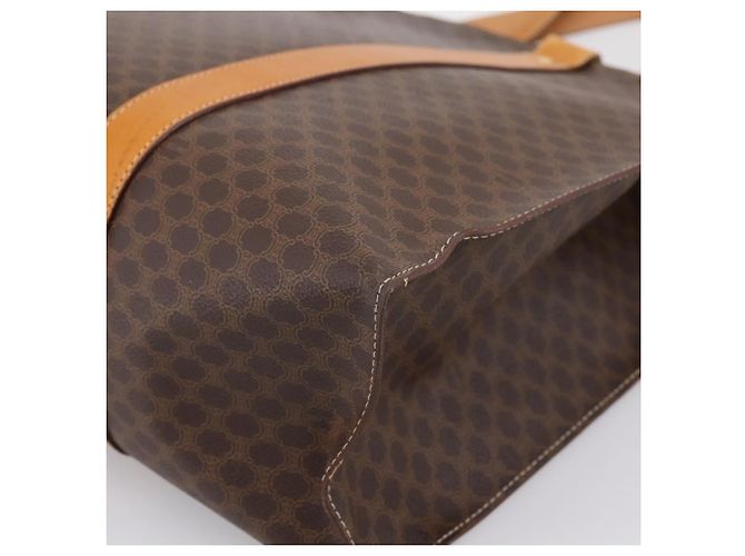 Céline Borsa Tote CELINE Macadam Canvas PVC Pelle Brown Gold Auth ka5704 Marrone D'oro - vista 15