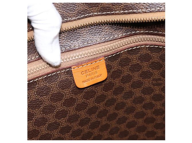 Céline Borsa Tote CELINE Macadam Canvas PVC Pelle Brown Gold Auth ka5704 Marrone D'oro - vista 17