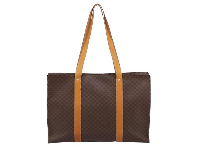 Céline Borsa Tote CELINE Macadam Canvas PVC Pelle Brown Gold Auth ka5704 Marrone D'oro - vista 2