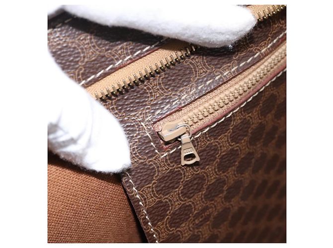 Céline Borsa Tote CELINE Macadam Canvas PVC Pelle Brown Gold Auth ka5704 Marrone D'oro - vista 20