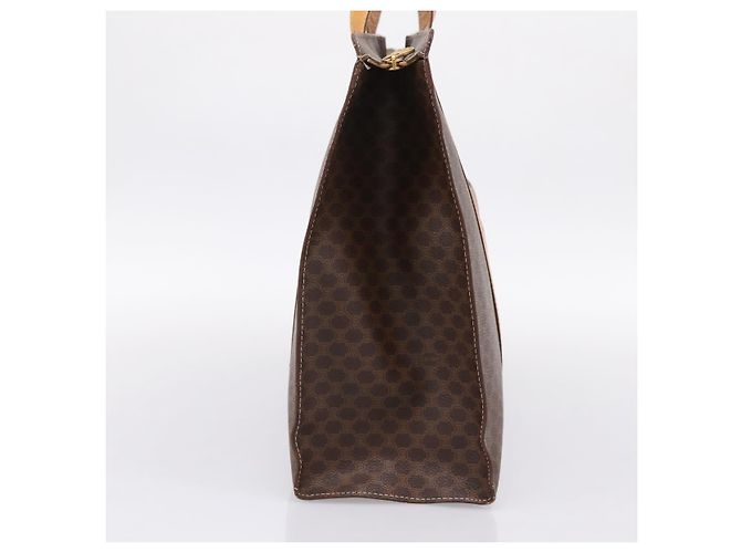 Céline Borsa Tote CELINE Macadam Canvas PVC Pelle Brown Gold Auth ka5704 Marrone D'oro - vista 3