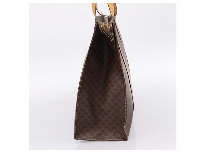 Céline Borsa Tote CELINE Macadam Canvas PVC Pelle Brown Gold Auth ka5704 Marrone D'oro - vista 4