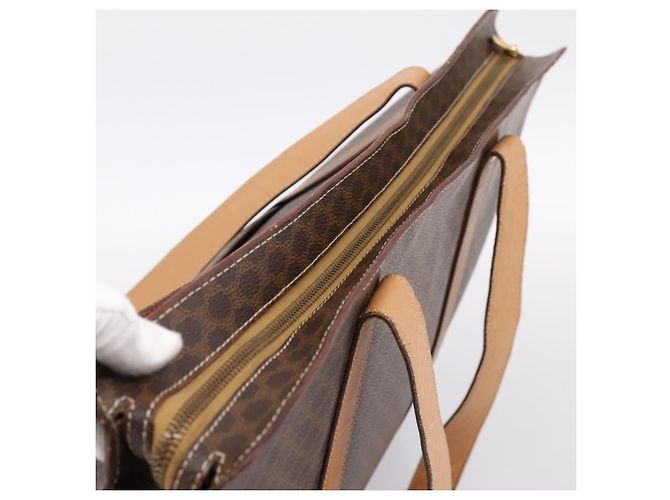 Céline Borsa Tote CELINE Macadam Canvas PVC Pelle Brown Gold Auth ka5704 Marrone D'oro - vista 6