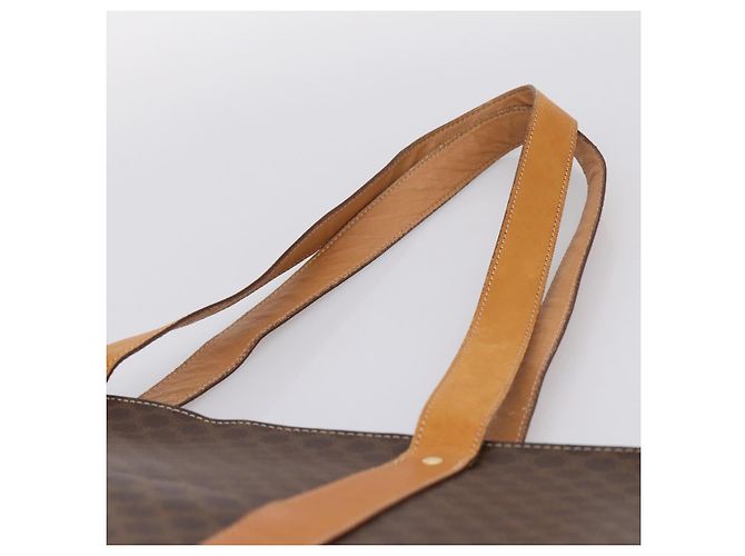 Céline Borsa Tote CELINE Macadam Canvas PVC Pelle Brown Gold Auth ka5704 Marrone D'oro - vista 8