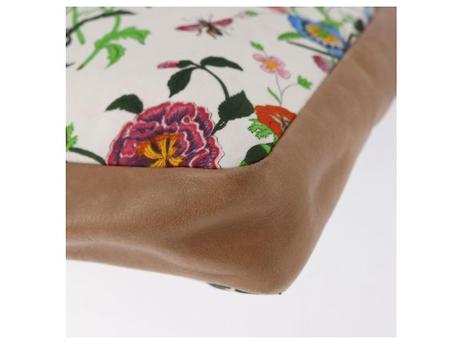 Borsa a tracolla con coulisse GUCCI Flora Canvas White Beige Auth BA14894A Bianco - vista 13