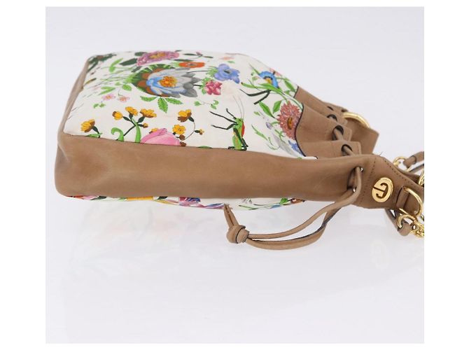 Borsa a tracolla con coulisse GUCCI Flora Canvas White Beige Auth BA14894A Bianco - vista 4