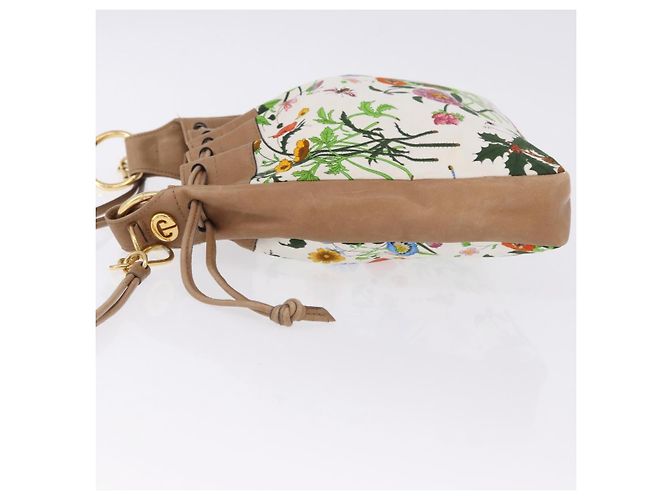 Borsa a tracolla con coulisse GUCCI Flora Canvas White Beige Auth BA14894A Bianco - vista 5