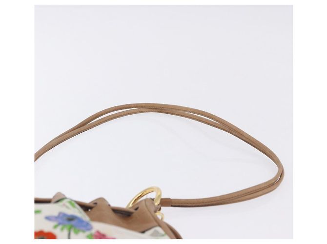 Borsa a tracolla con coulisse GUCCI Flora Canvas White Beige Auth BA14894A Bianco - vista 8