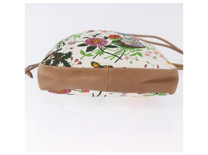 Borsa a tracolla con coulisse GUCCI Flora Canvas White Beige Auth BA14894A Bianco - vista 9