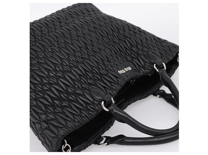 Borsa a mano Miu Miu Matelassé in pelle 2way Argento Nero Auth am12329V - vista 6