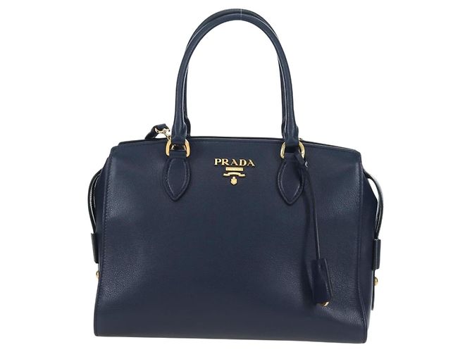 Borsa PRADA Vitterodino in pelle 2way Navy tono oro Auth BA14804V Blu navy - vista 13